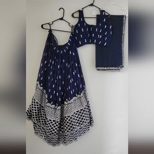 Blue Sequin Zari Embroidery Work Lehenga Choli